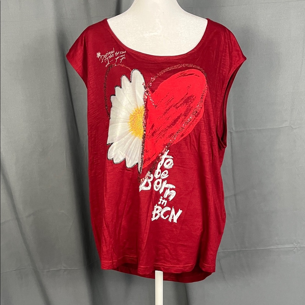 Desigual Red Heart Graphic Women's Tee